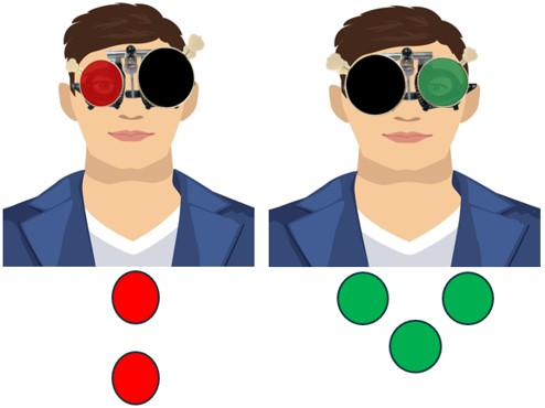 Right & Left Eye view in Worth 4 Dot Tests