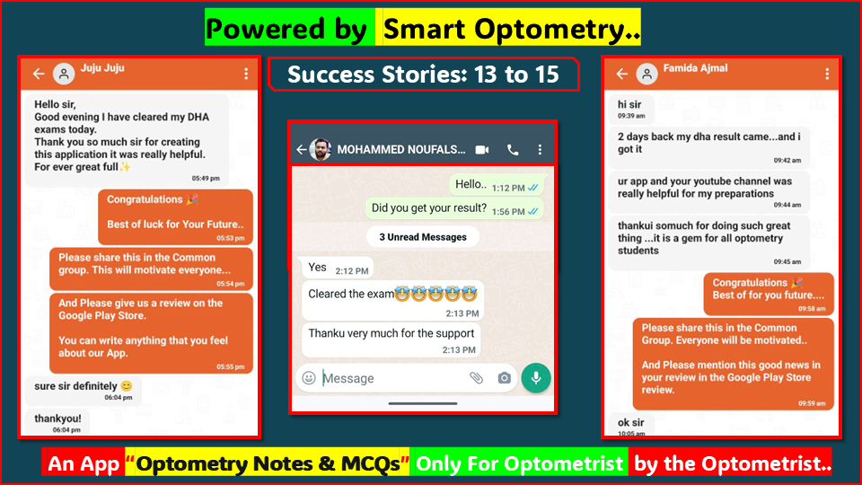 "Success Stories" student cleared license exam with our course- "MCQs in Optometry" for Optometry License Exam available in the App- "Optometry Notes & MCQs"