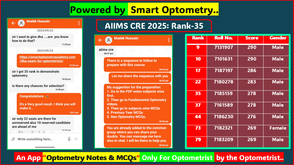 "AIIMS CRE 2025- Success Stories: Student Selected in the Final Seat Allocation List with our course- "Optometry Gov Job Preparation" available in the App- "Optometry Notes & MCQs"