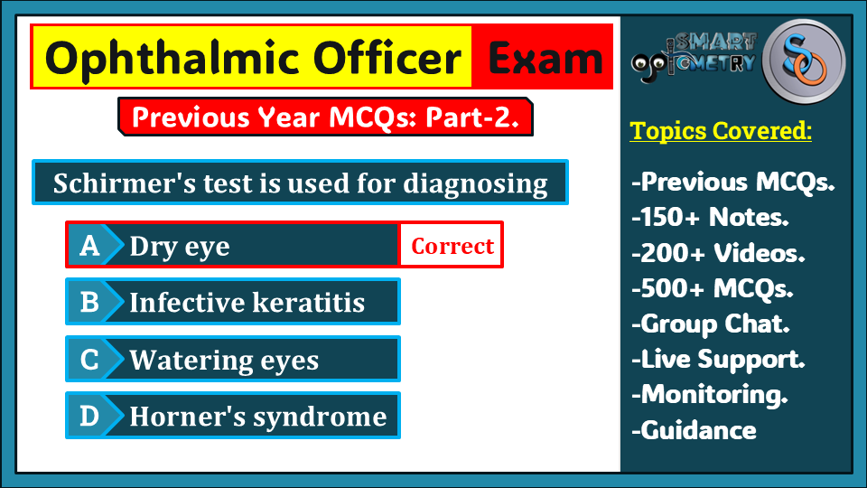 Ophthalmic Officer Exam MCQs (Part-2)