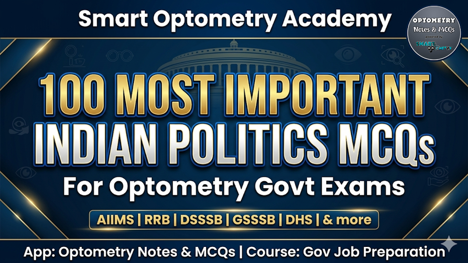 100 Most Important Indian Politics MCQs for Optometry Govt Exam